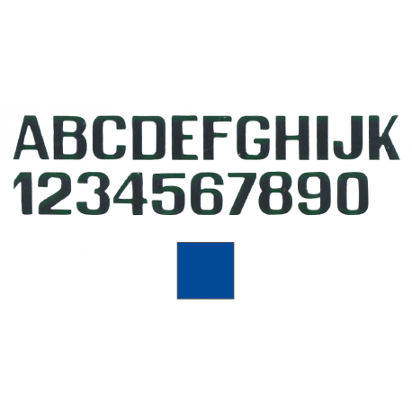 Blaue Buchstaben und Zahlen mm.150