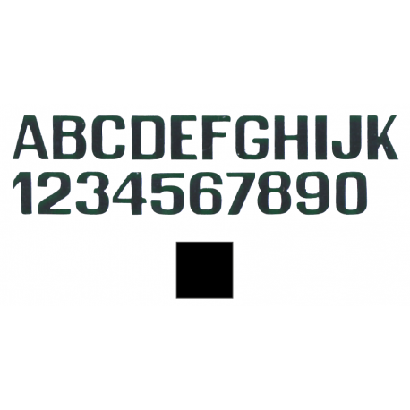 Schwarze Buchstaben und Zahlen mm.150