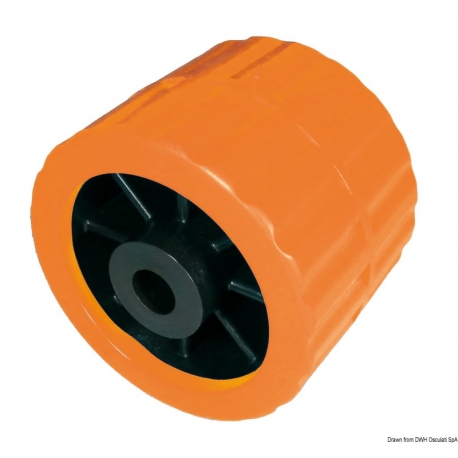 Einseitige Rolle 75 mm. ⌀ 100 mm. orange mit Ø 15 mm Loch.