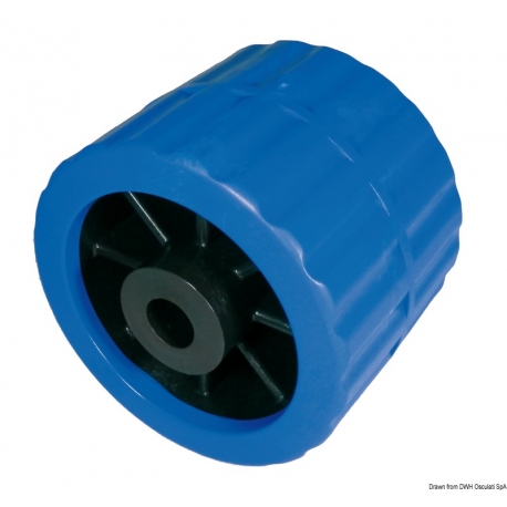 Einseitige Rolle 75 mm. ⌀ 100 mm. blau mit Ø 15 mm Loch.