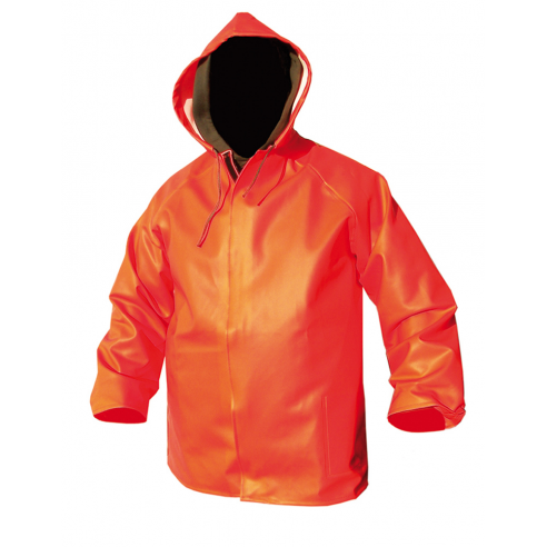 Orangefarbene PVC-Wachsjacke